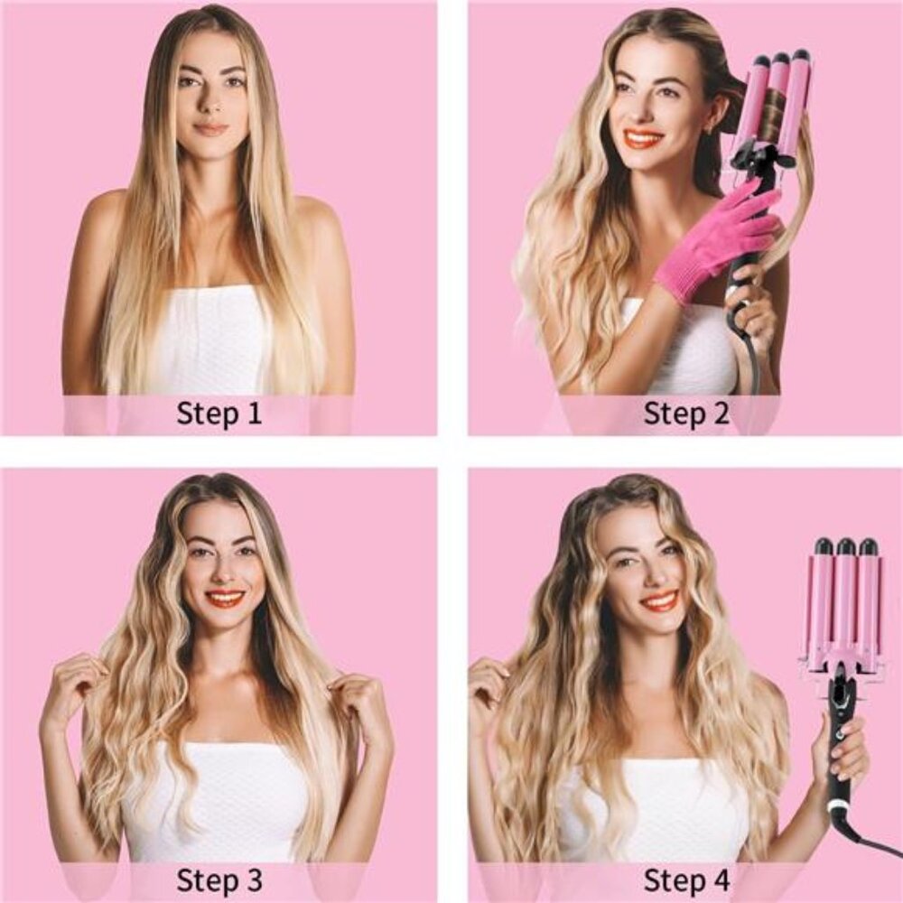 3 Barrel Curling Iron Hair Crimper: Birthday Gifts for Women Aleath Dual Voltage - Picture 3 of 7